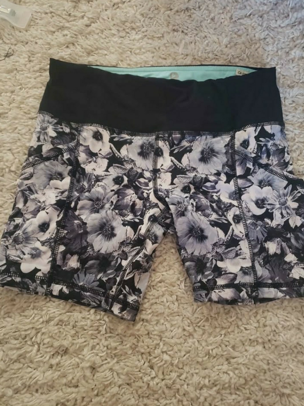 90 Degree By Reflex Black & White Floral Bike Shorts
